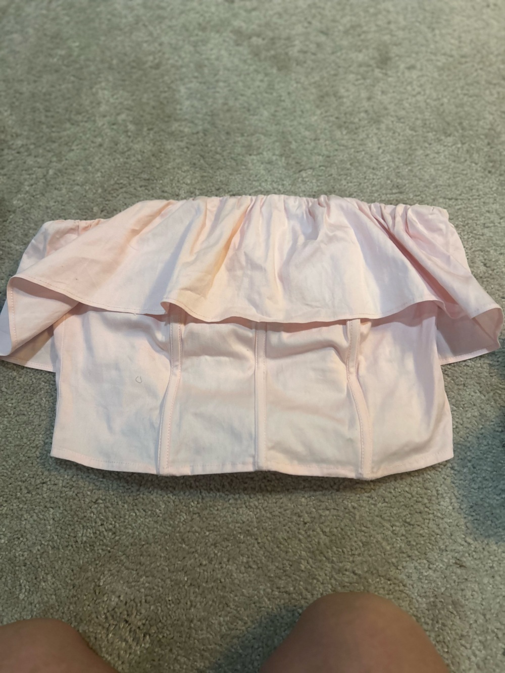 Off-Shoulder Ruffle Crop Top in Light Pink